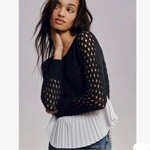 NWT Maeve by Anthologie Layered Pleated Trim Crochet Sweater size S